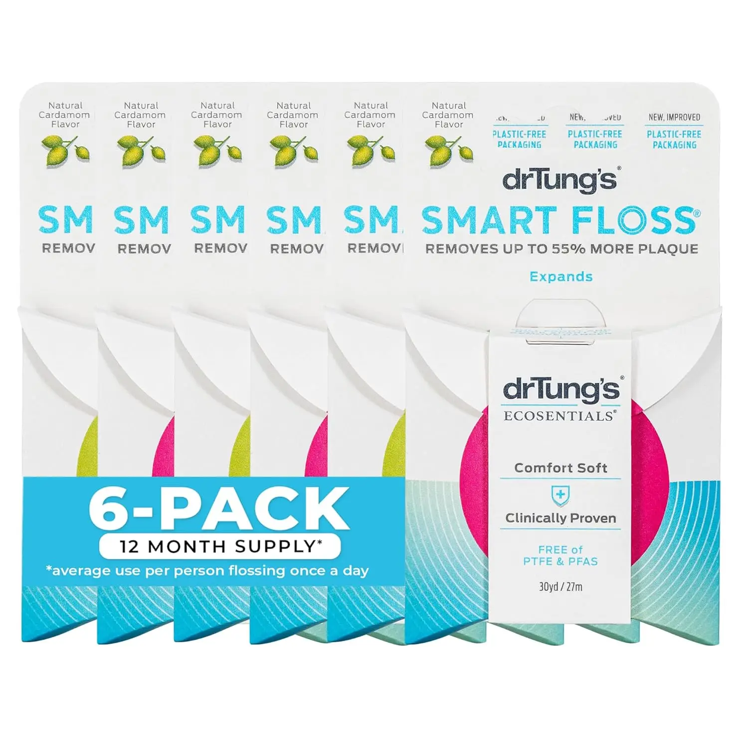 

Умная зубная нить Smart Floss - натуральная, без PTFE и PFAS, бережная к деснам, расширяется и растягивается, без BPA, со вкусом кардамона (упаковка из 6 штук)