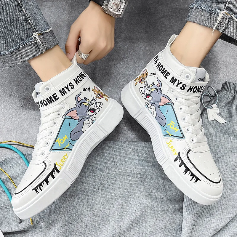 Children Shoes White Boy Sneakers Cartoon cat Mickey Platform Kids Casual Sneakers 6 To 12 Years Sports Tennis Shoes for Boy