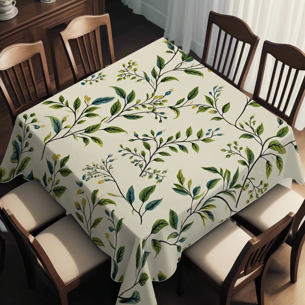 JIT1PC green leafy branches and flowers square tablecloth is suitable for home kitchens, dining parties, patios and indoor use.