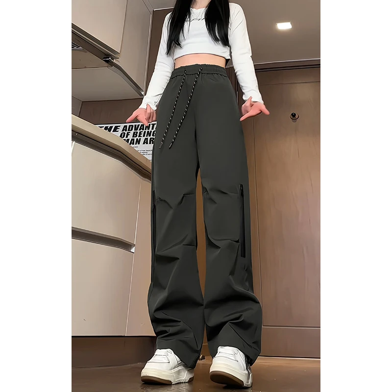

Casual Straight Leg Trousers ex American Loose Faion Workwear Pants Windproof Polyester Fiber l Waist Zipper Closure