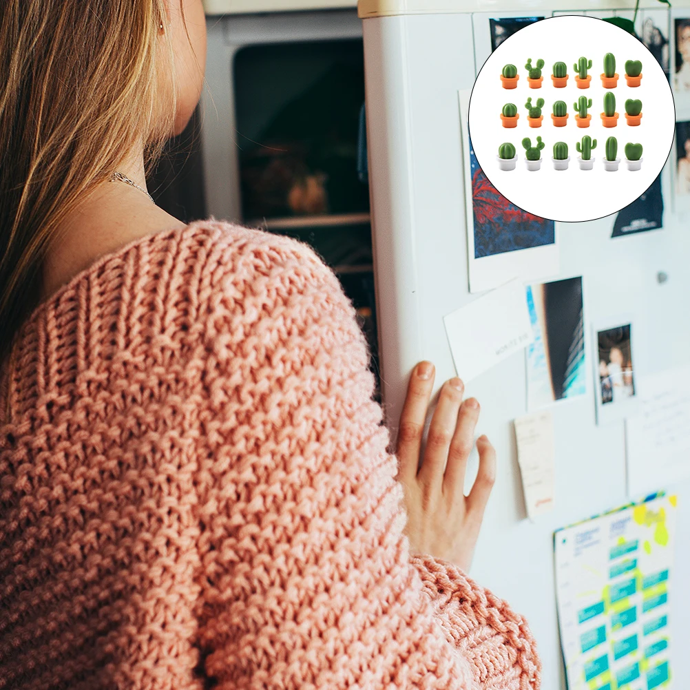 

18Pcs Simulated Cactus Magnets Stylish Refrigerator Stickers for Organizing Messages Artwork in Kitchen Or Classroom