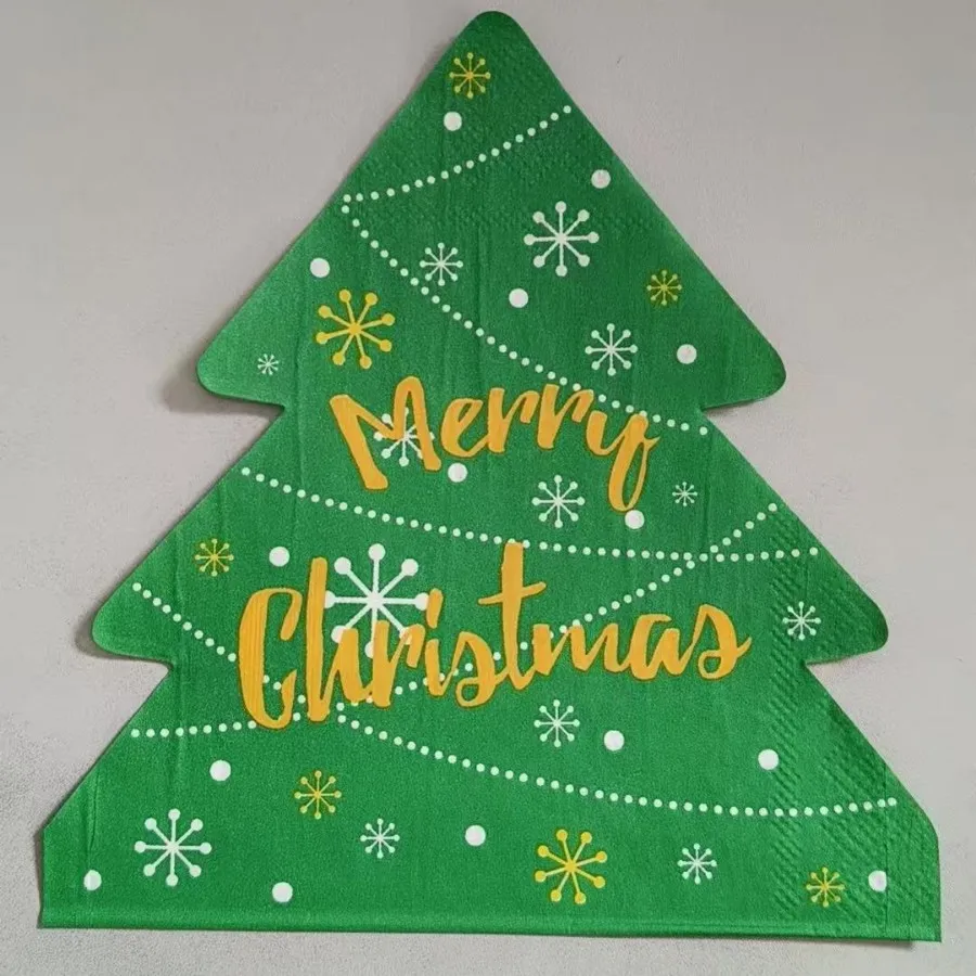 20 Sheets of 33 * 33cm 3Ply New Shaped Christmas Tree Gold Stamped Green Napkins Party Decoration Paper DIY Decoupage Paper