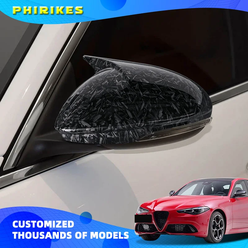Rearview Mirror Cover Cap Carbon Fiber / Black For Alfa Romeo Stelvio Giulia 2017-2022