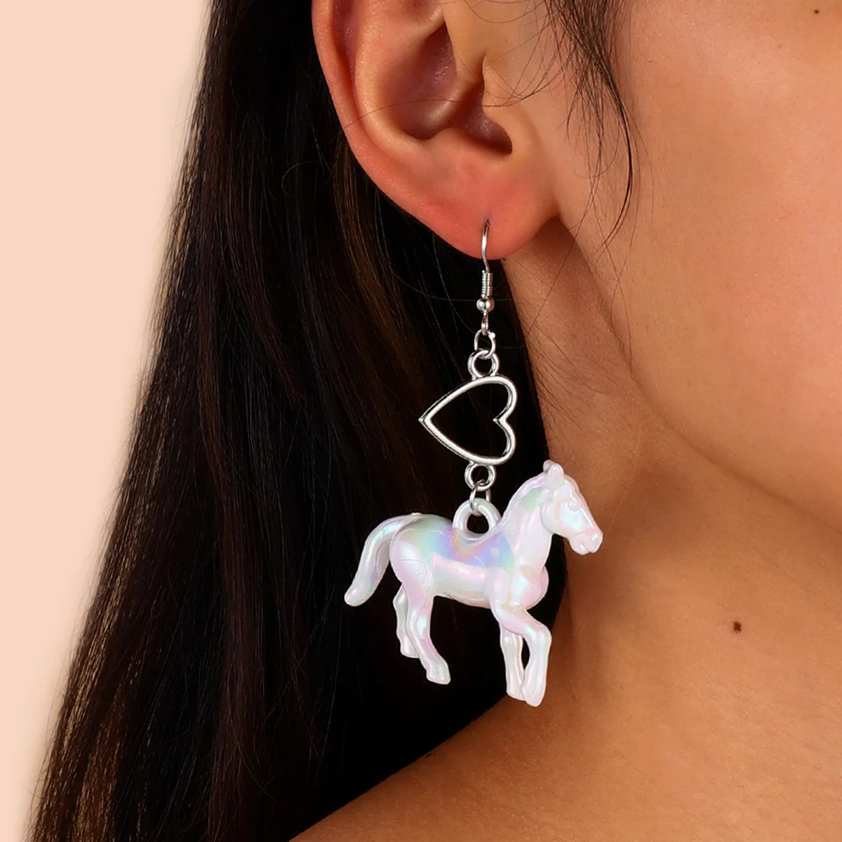 Sweet Romantic Unicorn Earrings Cute Animal Acrylic Plastic Pony Earrings for Women Heart Pendant Accessories Female Earrings