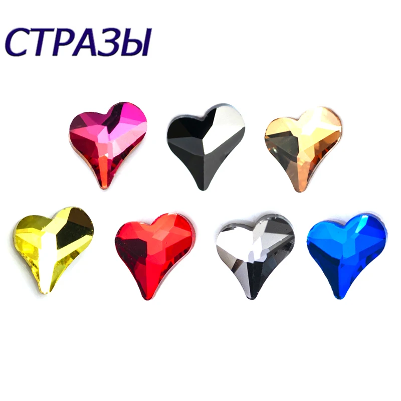 Crystal Glass Strass 100pcs nail art heart diamond jewelry 6x7mm Flat back gems Diamond Nails Clothes Garment Decorations