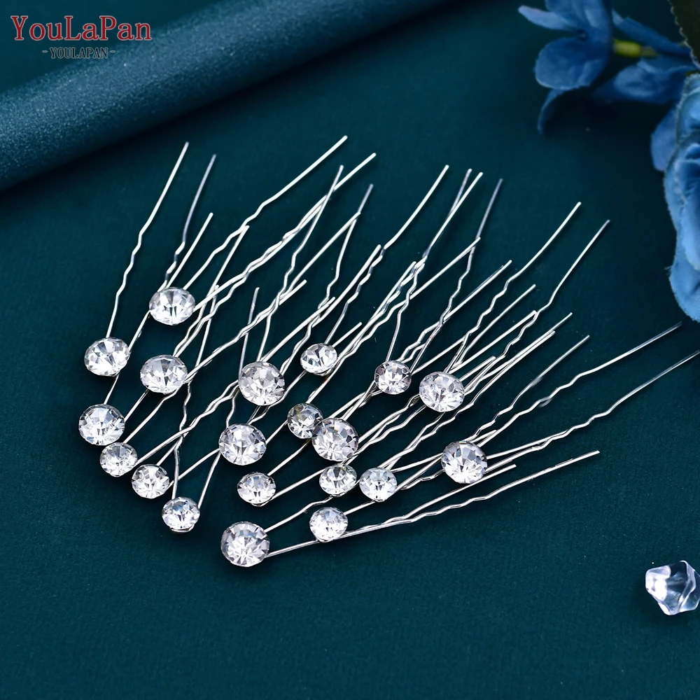 YouLaPan 20pcs U Shape Hair Pin Rhinestone Bridal Headwear Girl Hairpin for Party Wedding Hair Accessories Woman Hair Clip HP535