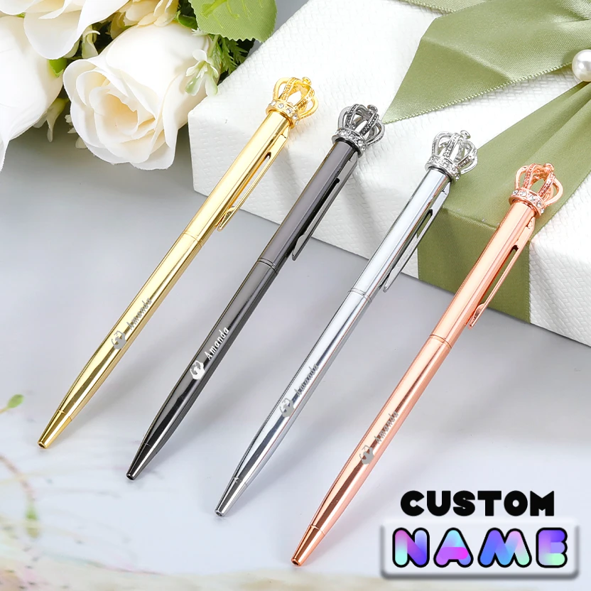 10pcs/lot Ballpoint Pen Custom Name 1.0mm Metallic Signature Business Office Gift Pen Gold Silver Rose Gold Grey Four Colors