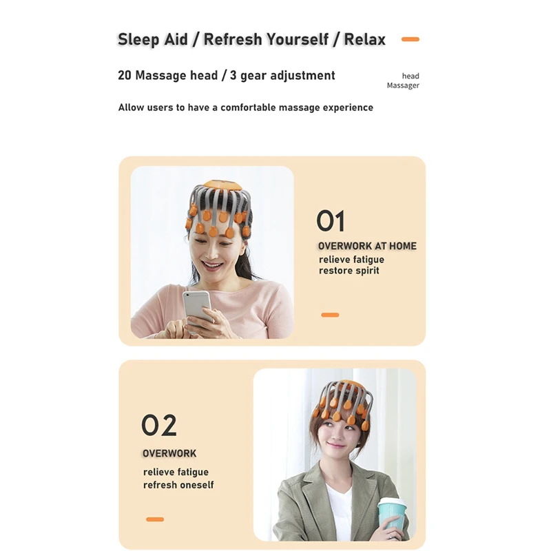 BAADE 20 Teste per massaggio Massaggiatore per la testa del cuoio capelluto Terapia della luce rossa Vibratore Tiragraffi per polpo per il rilassamento dello stress (Arancione)