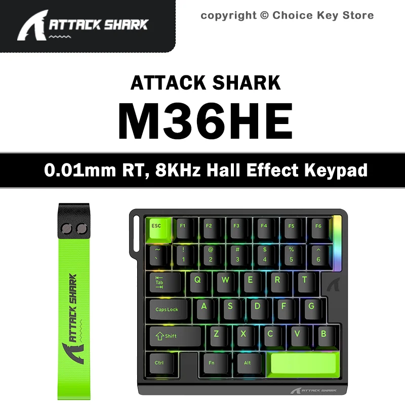 

ATTACK SHARK M36HE Wired Hall Effect Gaming Keypad 8000Hz 128K Scan 0.01mm RT Magnetic Switch RGB One-Handed Ultra-low Latency