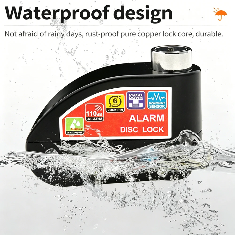 Motorcycle Bicycle Alarm Lock 110dB Wheel Disc Brake Waterproof Anti-Theft Aluminum Alloy Safety Brake Lock Scooter Moto Lock - view 3