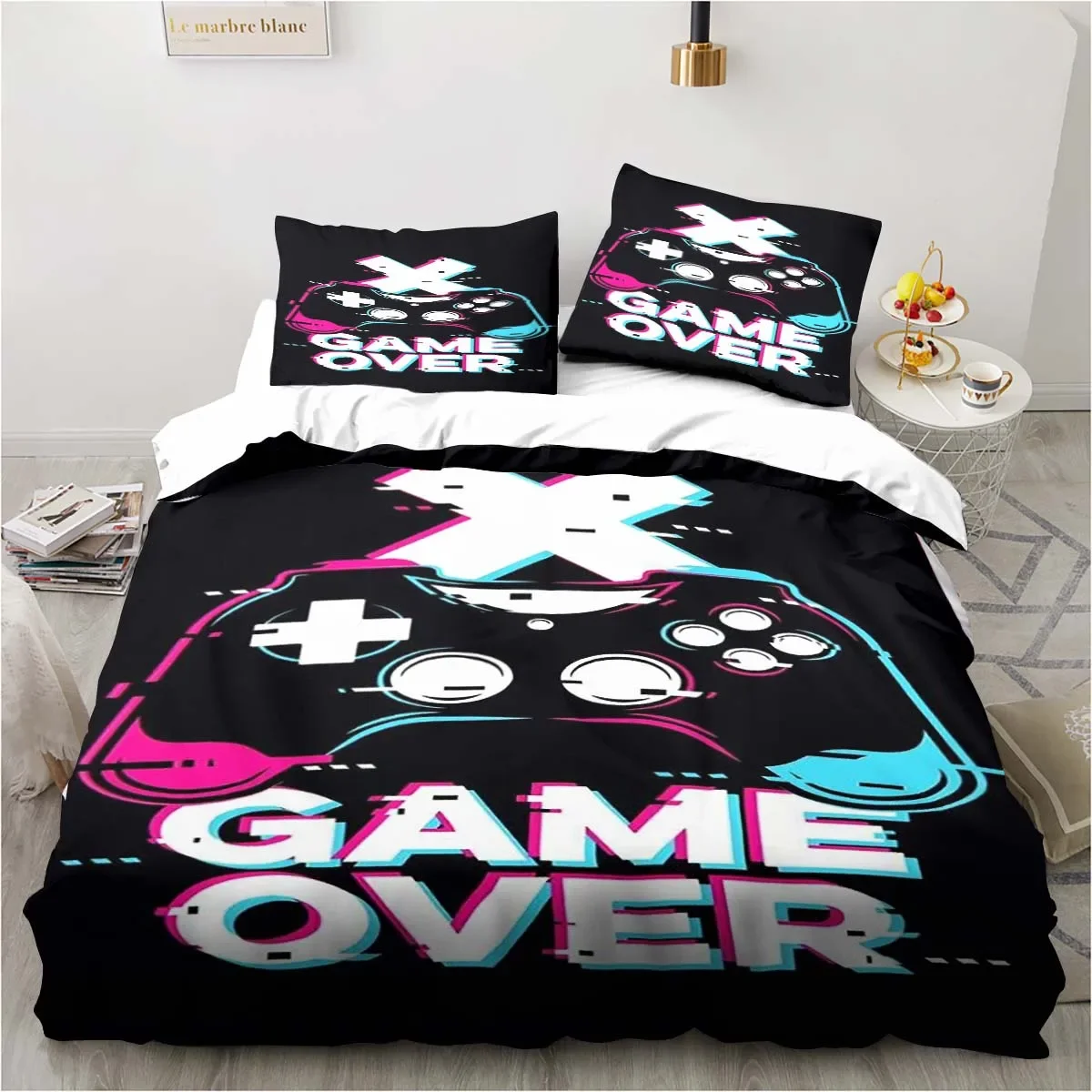 Gaming Duvet Cover Set Game Room Decor Boys Kids Teen Video Game Duvet Cover Single Bedding Set Let's Play Quilt Cover Bed Set