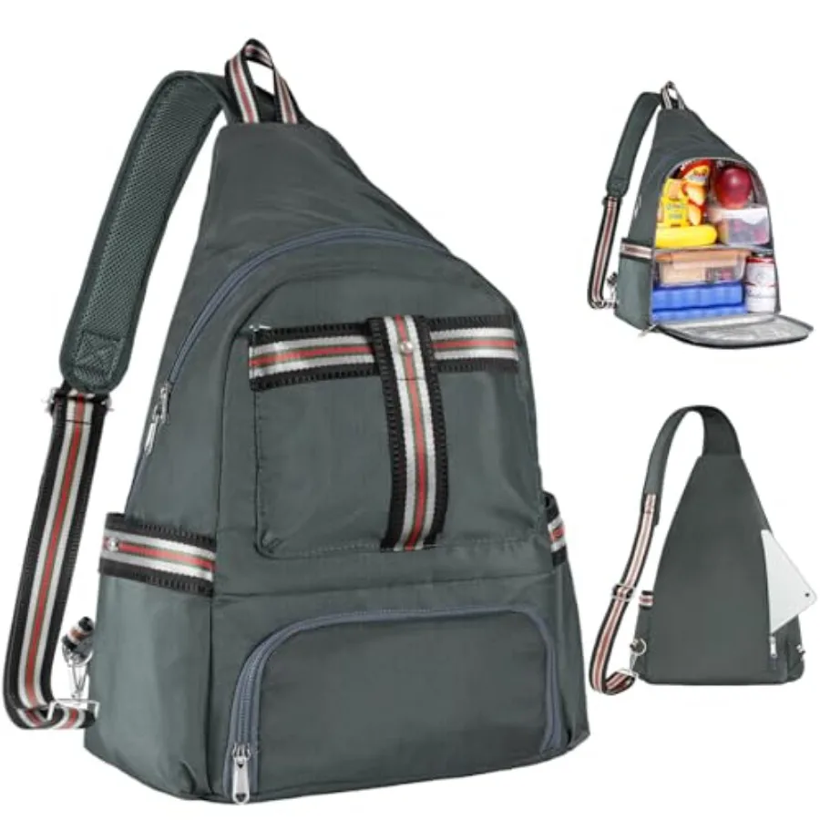 

Crossbody Lunch Backpack Double Deck Insulated Lunch Box for Men Women Adult Leakproof Lunchbox with Side Pokets for iPad Large