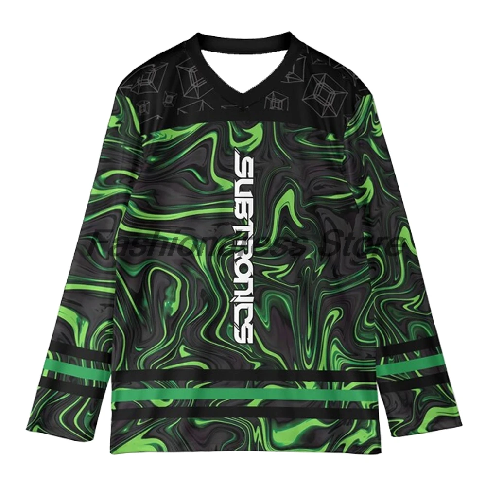 Subtronics Dark Trippy Cyclops Army Hockey Jersey V-Neck Long Sleeve Loose Top Shirts Women Men Athletic T-shirt