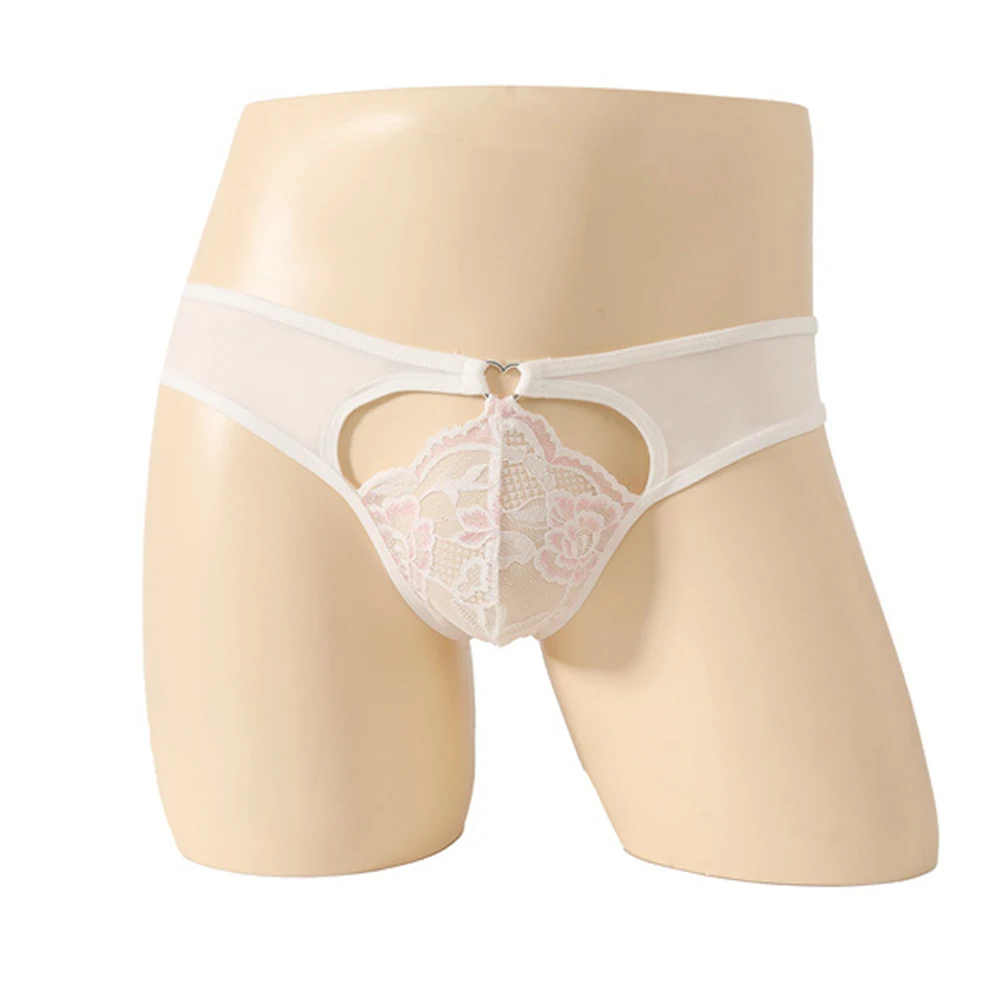 1pc Men's Elegant Lace Underwear Thin Low-waisted Transparent Hollow-out Satin Briefs Sexy Lace Seductive Pantie Gay Sissy Wear