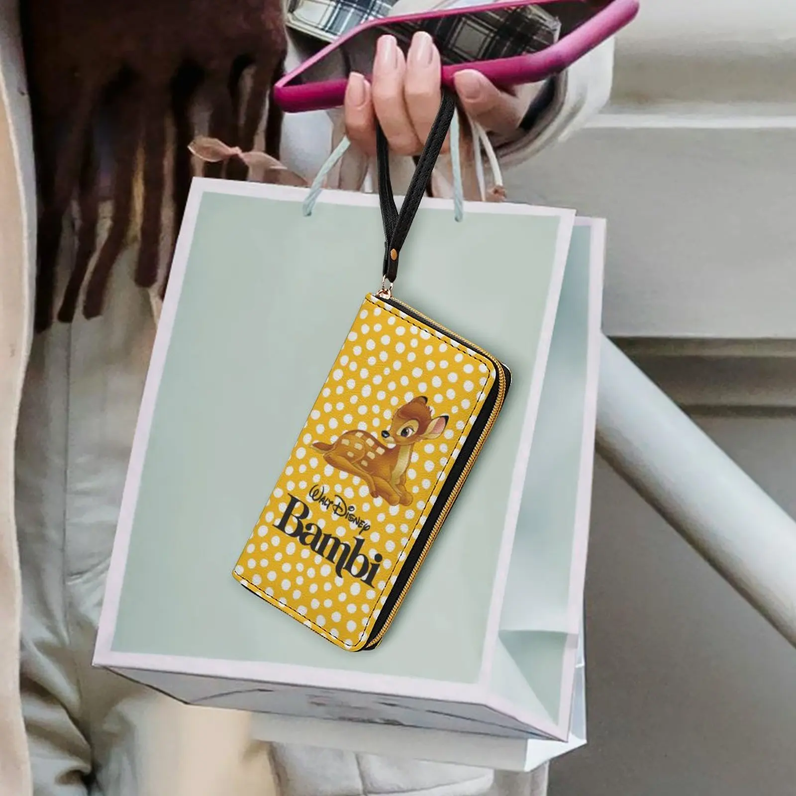 Bambi Leather Wallet Disney Licensed Customizable Personalized Design Your Pattern Portable Purse Double-sided Printing