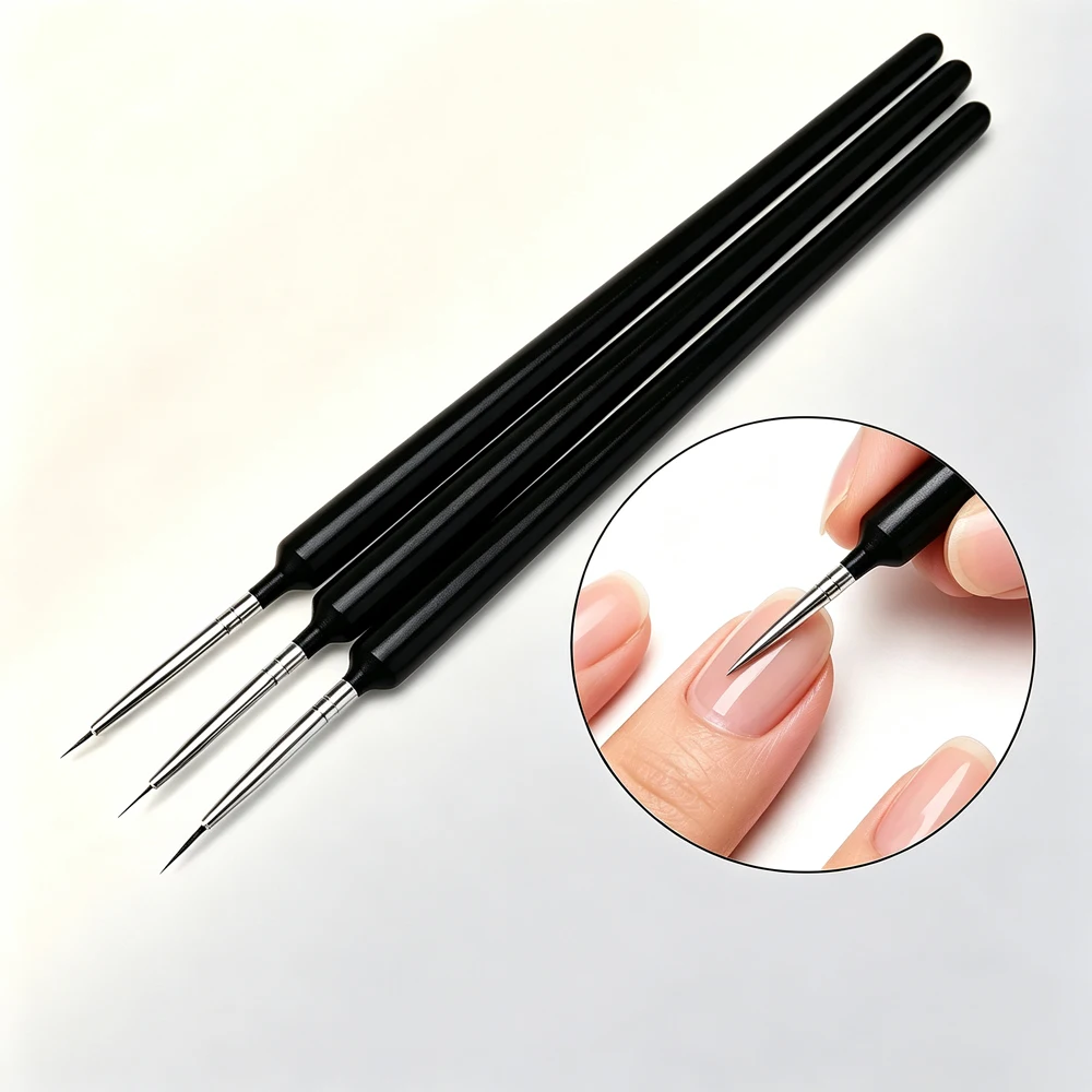 YIKOOLIN 3Pcs Ultra Fine Nylon Nail Liner Brushes for Thin Lines Flowers Swirl Patterns DIY Home Salon Manicure Art Tools Gifts