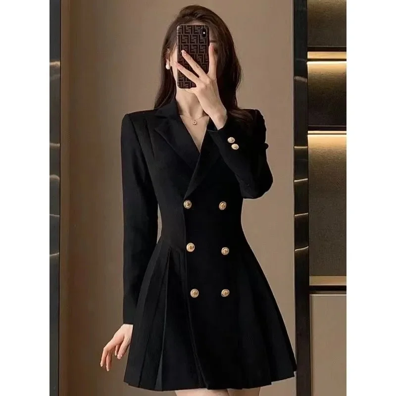 Red Suit Dress For Women Spring And Autumn 2024 New High Waist Double Breasted Temperament Goddess Commuting Professional Dress