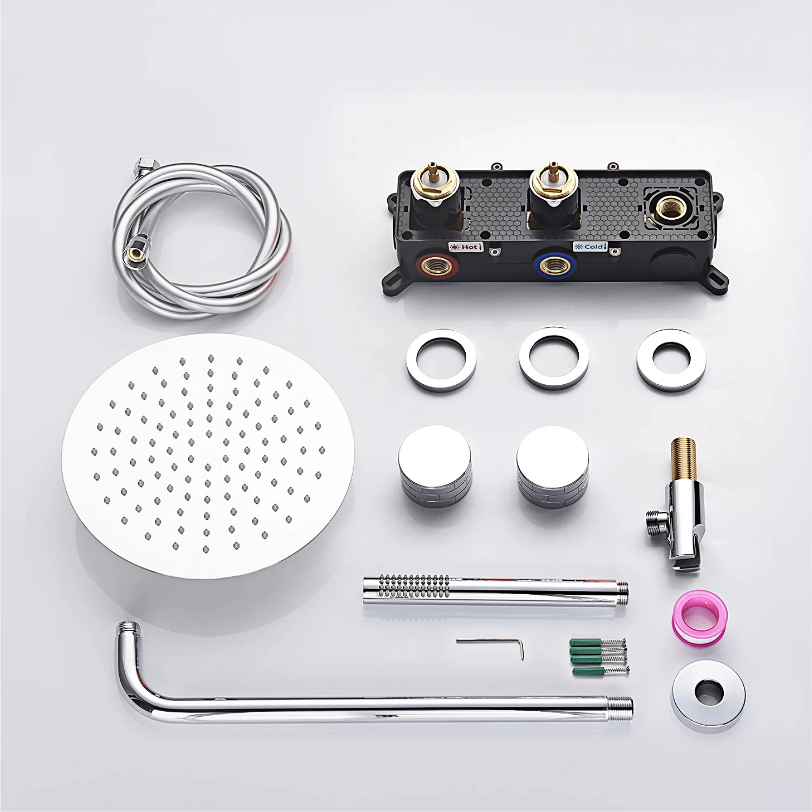 Système de douche de salle de bain en laiton gris, pistolet de luxe, conception cachée, double poignée, froid et chaud, double commande, ensemble de