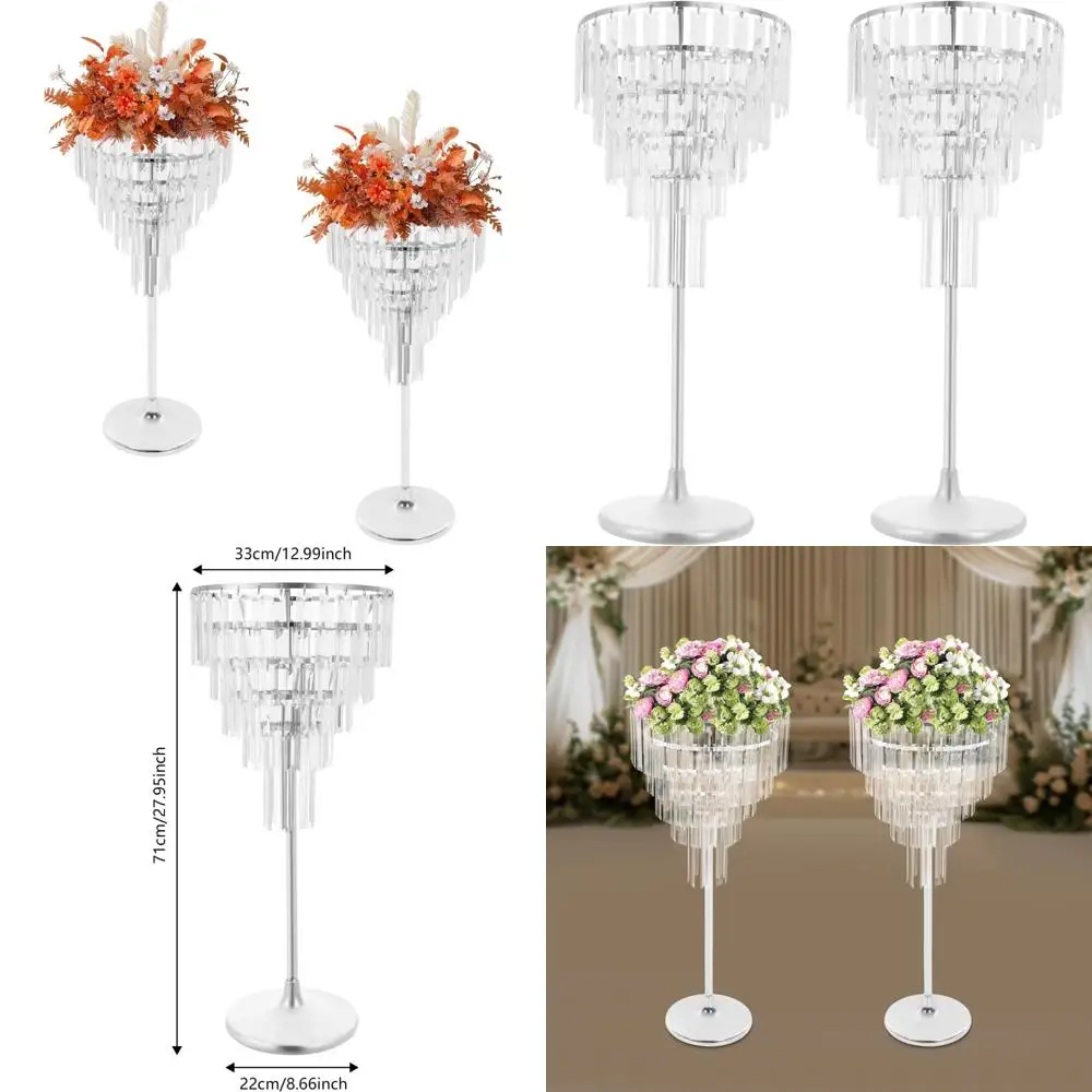 

Silver Vase Centerpieces with Crystal Accents, 5-Tier Chandelier Wedding Reception Pedestal Stand