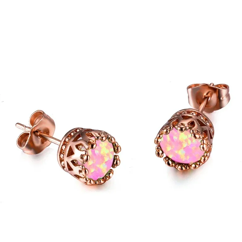 Purple Australian Treasure Earrings, Elegant Jewelry Accessories, European and American New Rose Gold+10 Claw 6MM Round Earrings