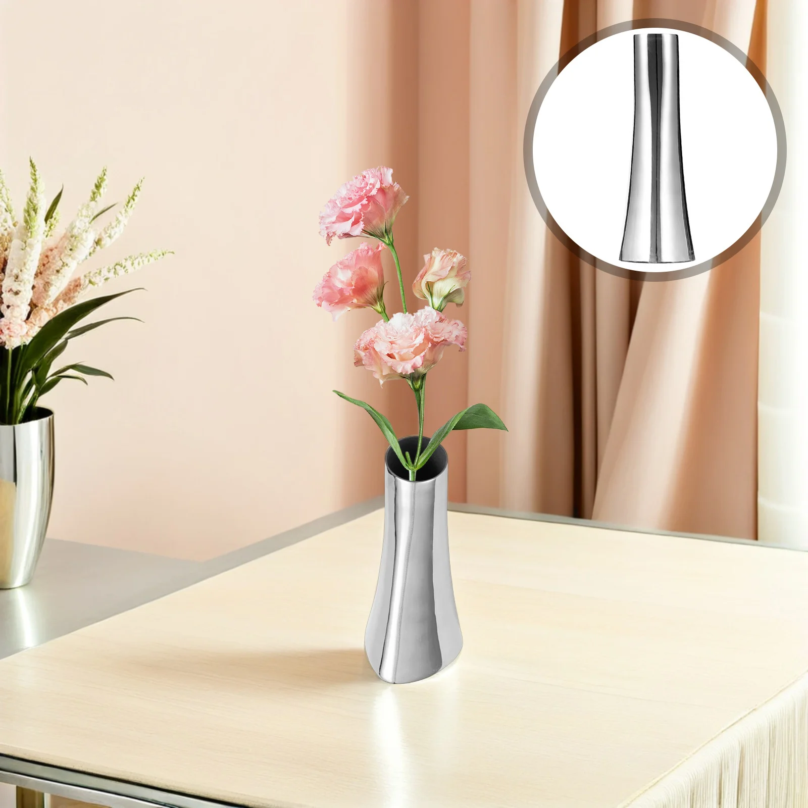 Stainless Steel Flower Vase Unique Design Fine Workmanship For Home Office Decor Metal Tabletop Dried Flower