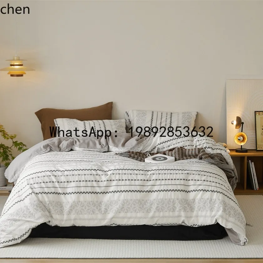 

WW21 all-cotton four-piece jacquard striped bedding set for all seasons