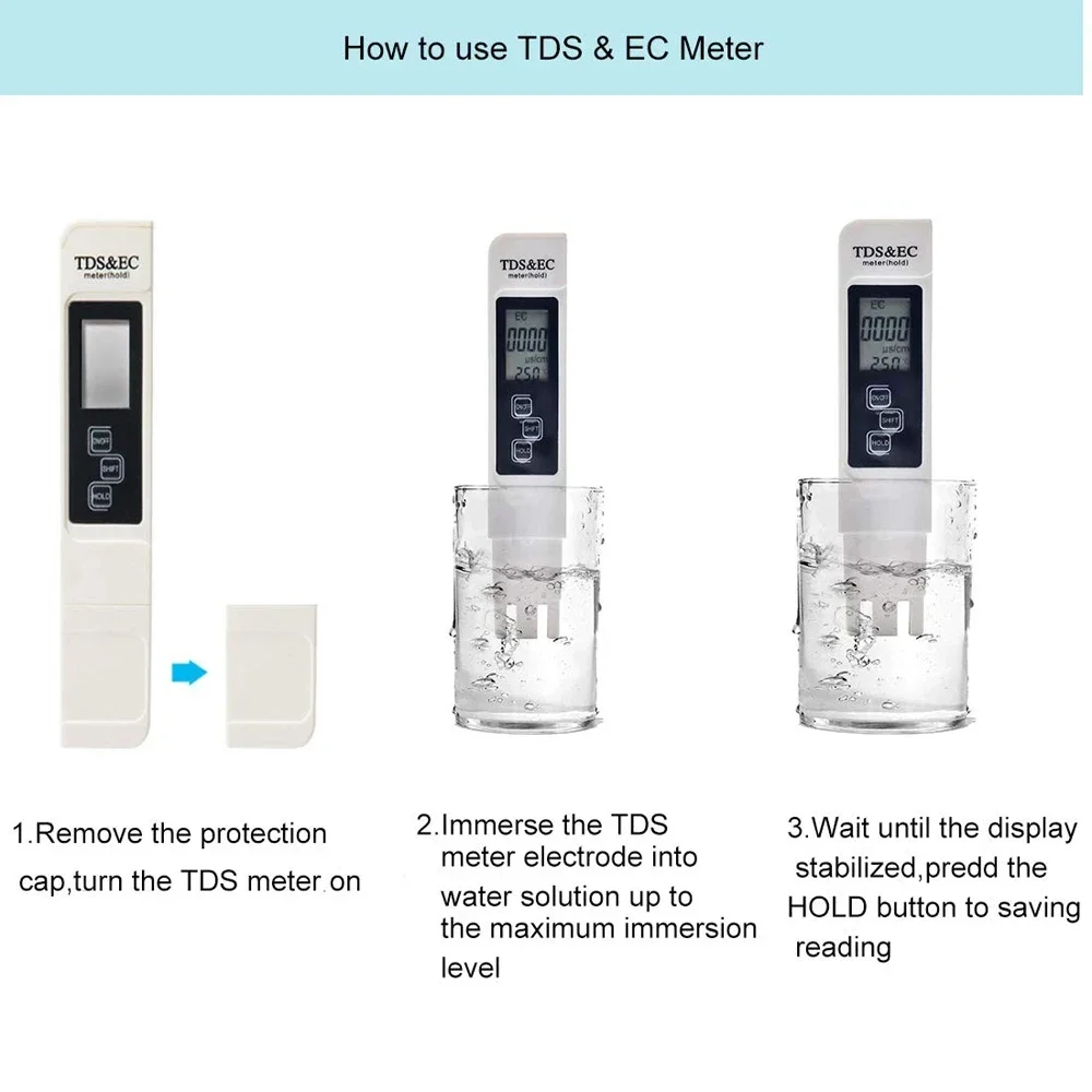 1 قطعة جهاز اختبار جودة المياه الرقمي الأبيض TDS EC متر المدى 0 إلى 9990 متعددة الوظائف نقاء المياه درجة الحرارة درجة الحرارة جزء في المليون تستر