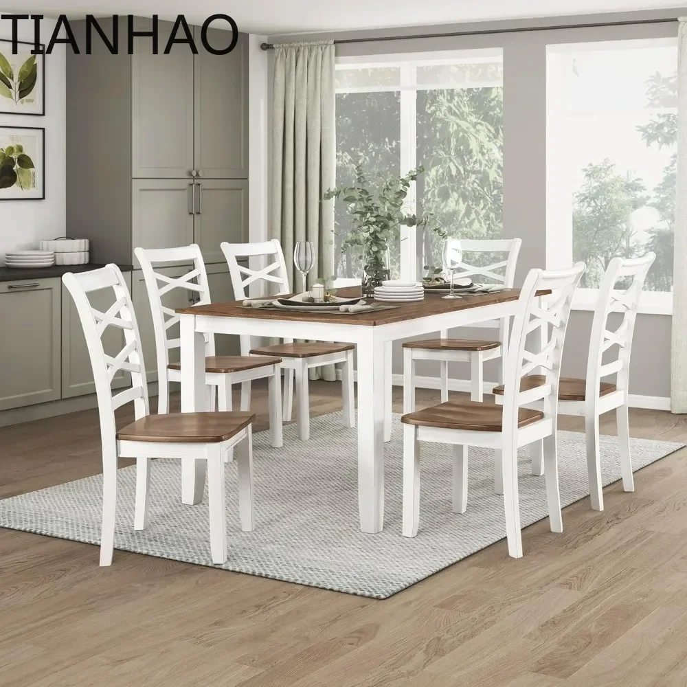 Solid Wood Dining Room Table and Chairs  Farmhouse Kitchen Table Set