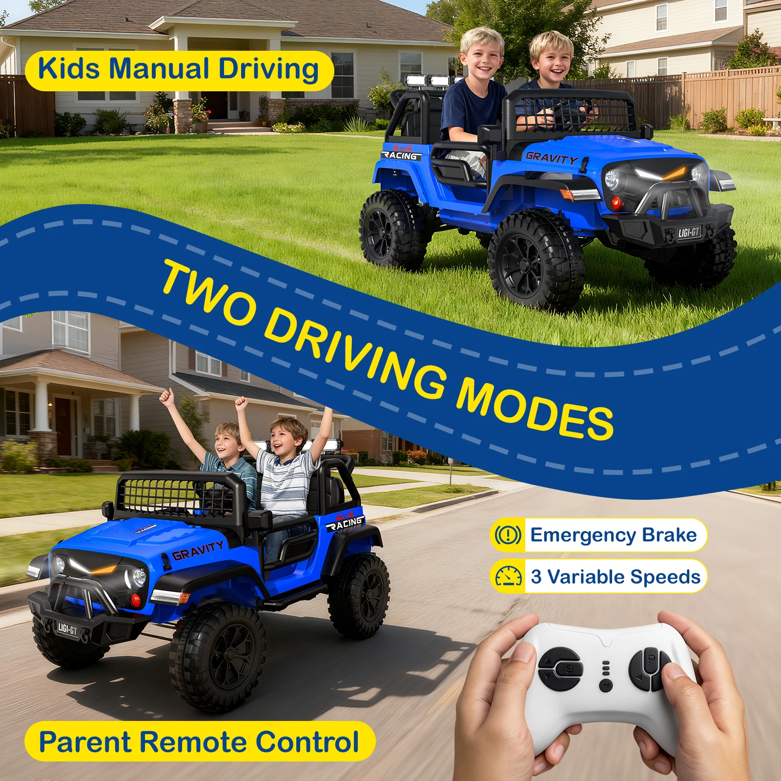 ركوب بمقعدين LIGIANT 24V 4WD، جهاز تحكم عن بعد، ممتص للصدمات، 3 سرعات، بداية ناعمة، LED، موسيقى وبلوتوث، هدية عيد الميلاد