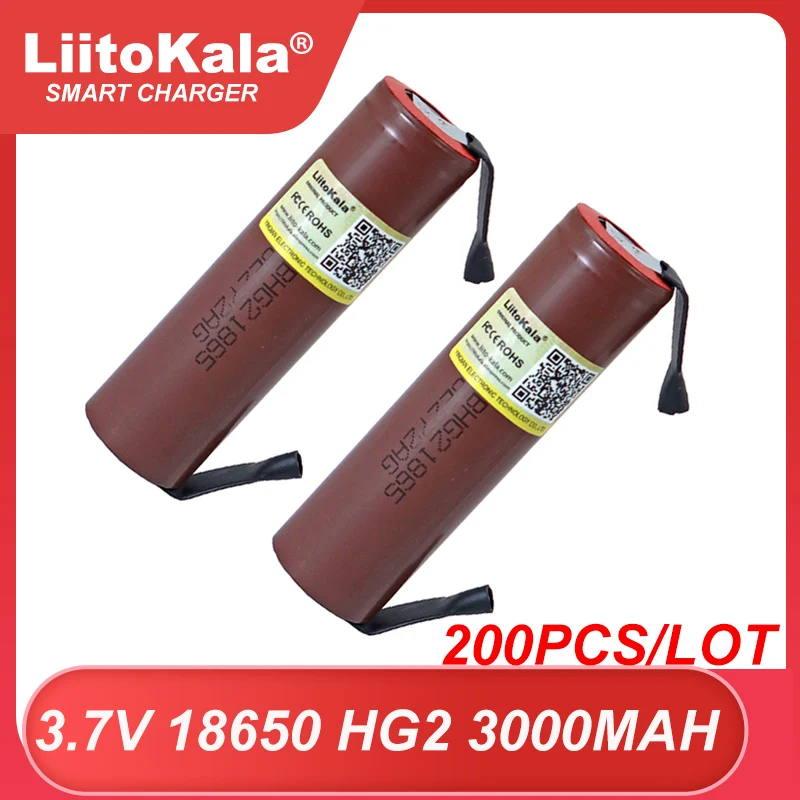 200pcs 100% new Original HG2 18650 3000mAh batteries 3.6V discharge 3.7v Power Rechargeable battery DIY Nickel TAX FREE