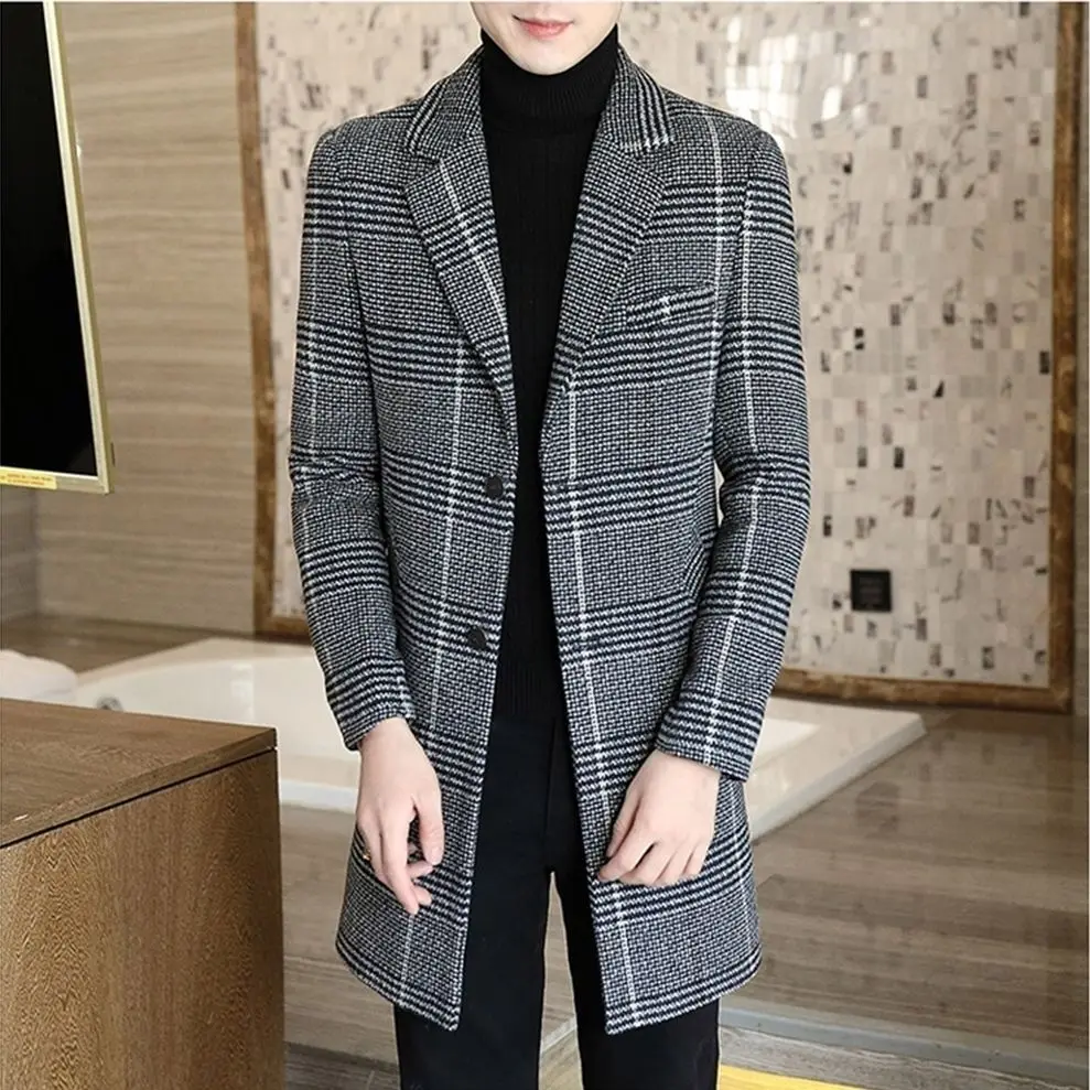 2024 Autumn and Winter New Men High-end Trench Coat in The Long British Style Handsome Checkered Slim Overcoat Men's Clothing