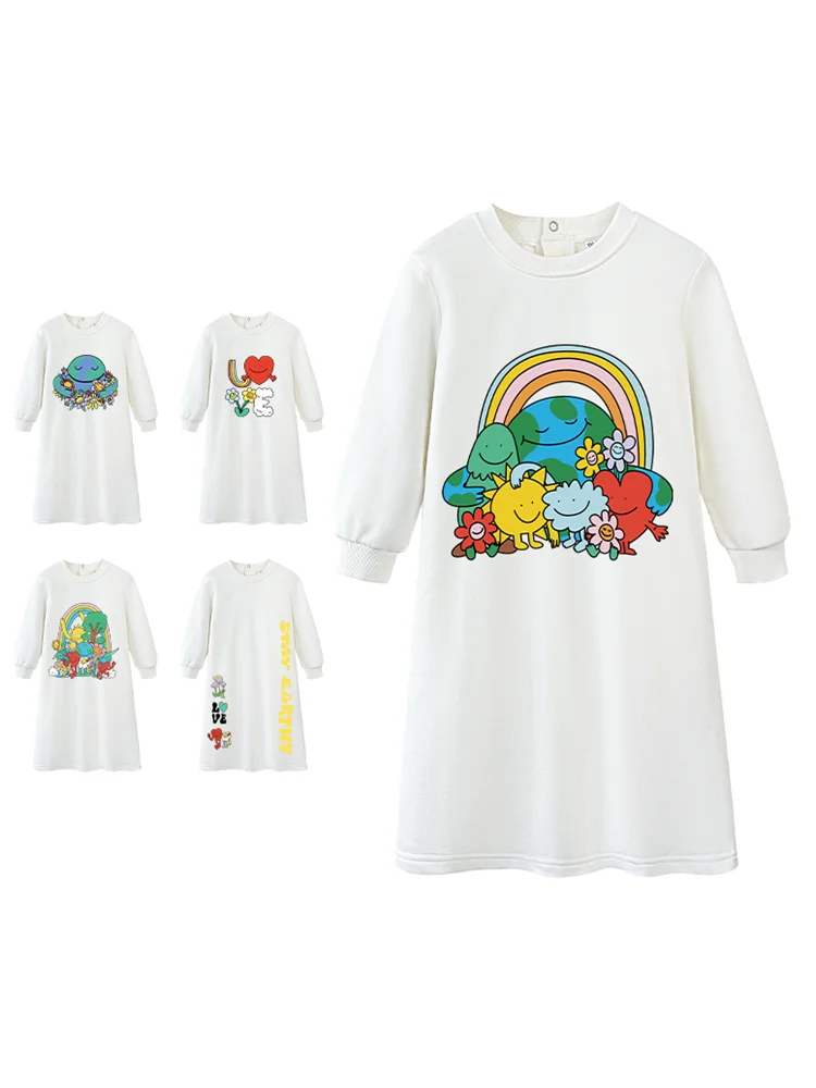 Cute sunflower Newborns Dress 2026 autumn New Fun prints Love Baby Girls Dress Cotton Kids Long sleeved skirt Casual Party Dress