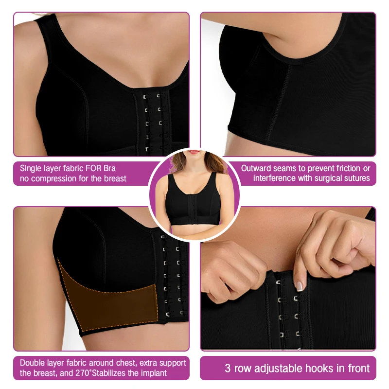 Women Breast Operation Shaper Bra Post Surgery Recovery Tops Shapewear Faja With Adjustable Hooks Front