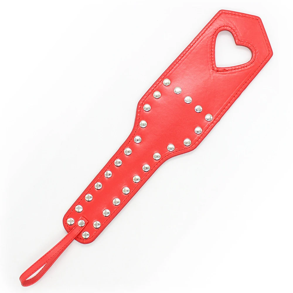 Heart-Shaped Rivet Spikes PU Leather Punk Spanking Paddle Slapper Whip for Horse Training