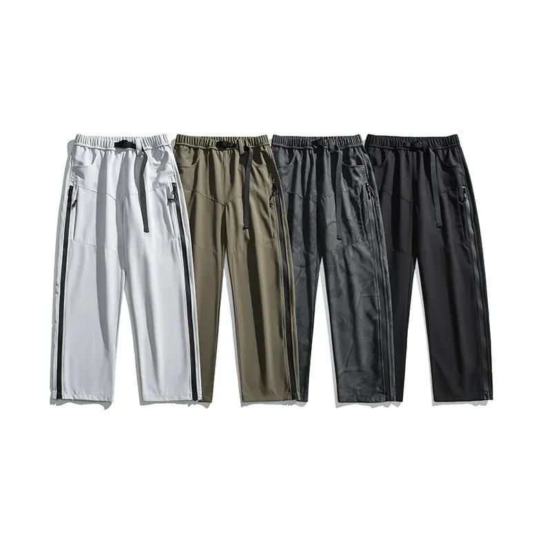 

Мужские прямые брюки-карго, свободные однотонные брюки до щиколотки с эластичной резинкой на талии, лоскутные карманы, брюки со средней талией, зимние повседневные брюки