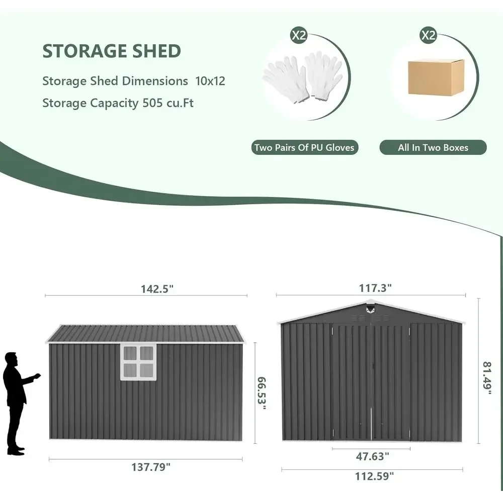 10x12 Metal Storage Shed with Window - Large Waterproof Outdoor Backyard Shed