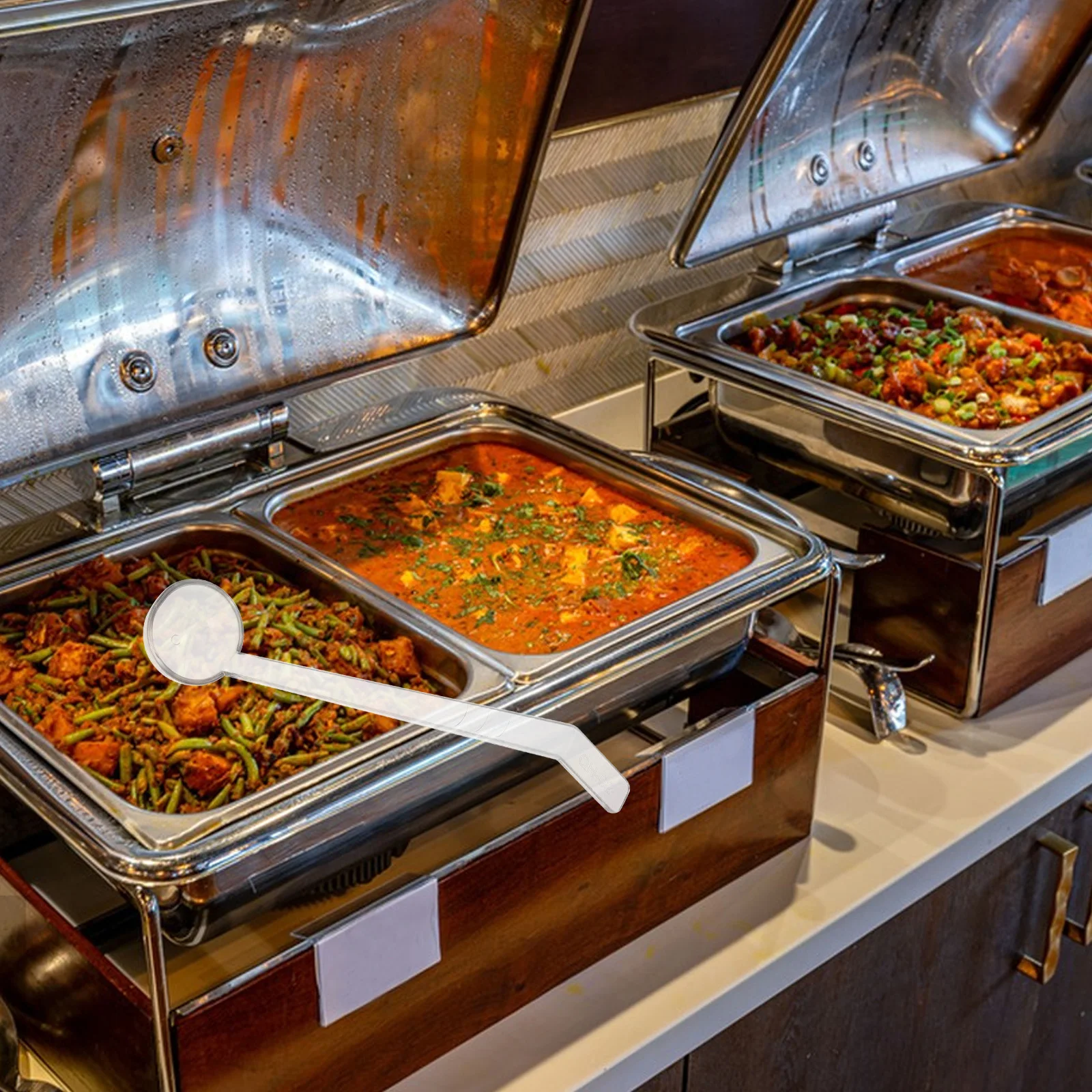 

Long Handle Transparent Pc Bent Tail Spoon Serving Ladle for Buffet Catering Sauce Soup Gravy Ramen Soup Spoon