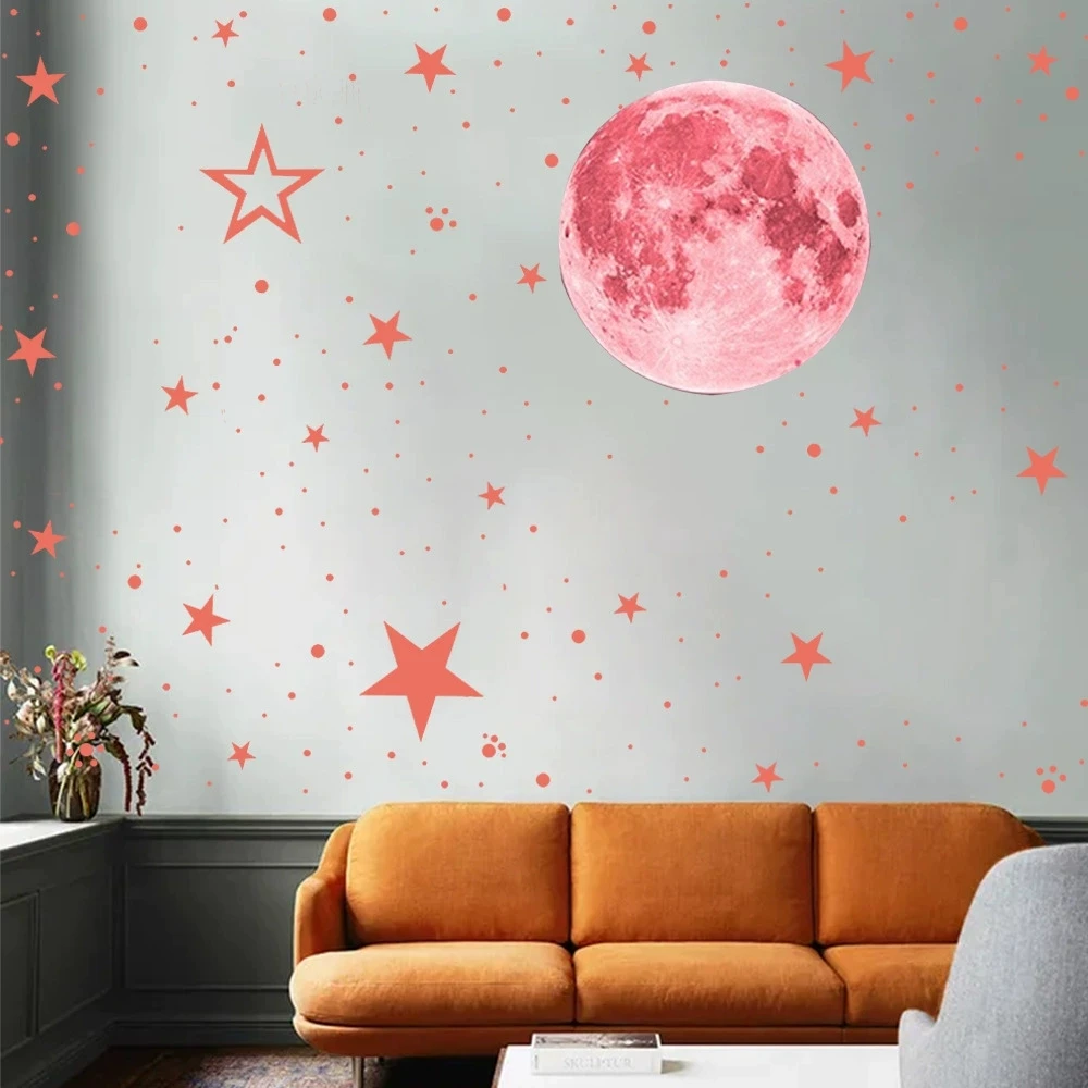 ملصقات حائط على شكل نجوم القمر المضيئة لديكور غرفة نوم الأطفال تتوهج في الظلام، ملصقات جدارية على شكل أرضية، ملصقات Noctilucent لديكور المنزل
