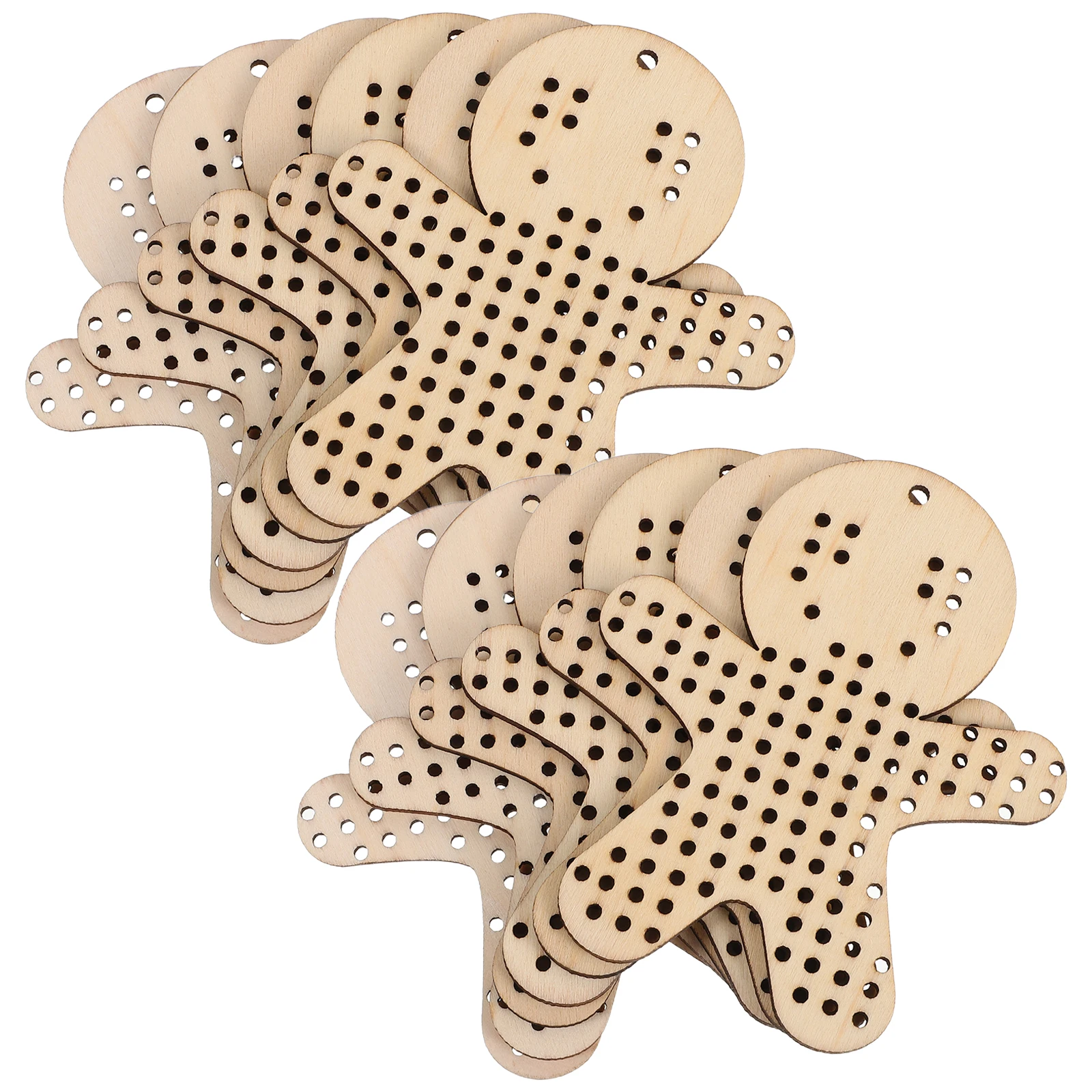 

12 Pcs Decor Handmade Cross-stitch Patch Wood Ornaments Pendant Embroidery Blanks DIY Gingerbread Man Cutouts Beige Mesh Grid