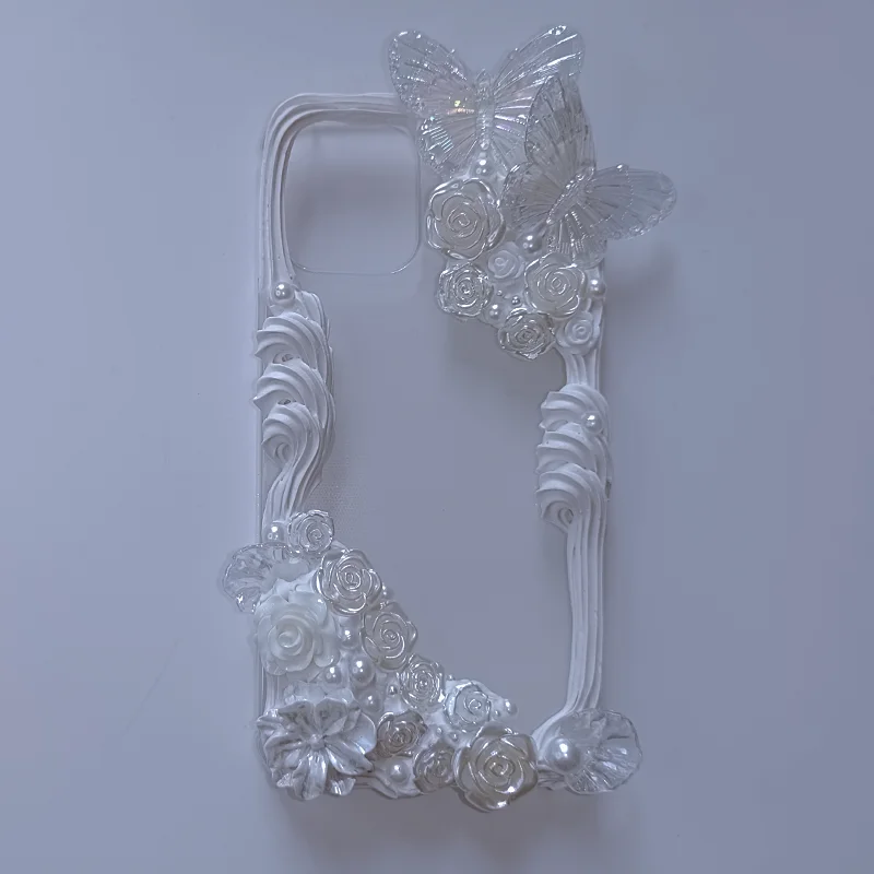 4093 INS Style Cute Simple Butterfly Elegant Cream Gel Phone Case تصميم مصنوع يدويًا متوافق مع Apple Oppo Huawei Vivo #5