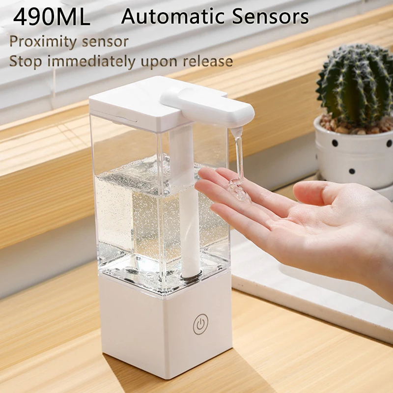 

Kitchen 490ml Automatic Liquid Soap Dispenser USB Rechargeable Touchless Hand High Capacity Detergent Bathroom Dispenser