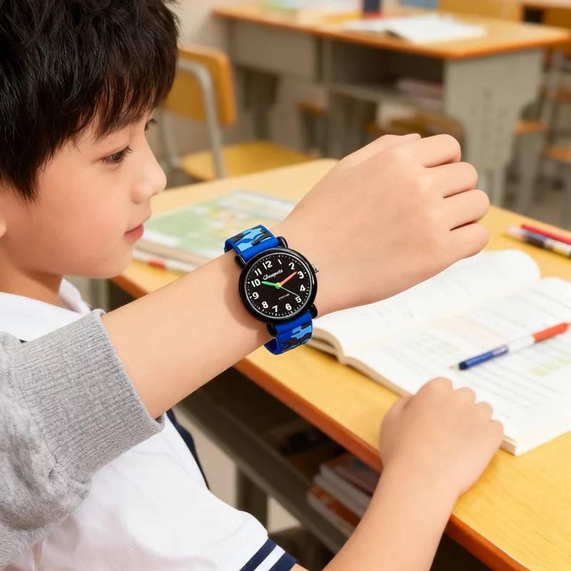 Montres-bracelets à quartz analogiques pour enfants garçons filles Camouflage silicone étudiants montres scolaires cadeaux d'anniversaire pour enfants montre intelligente non