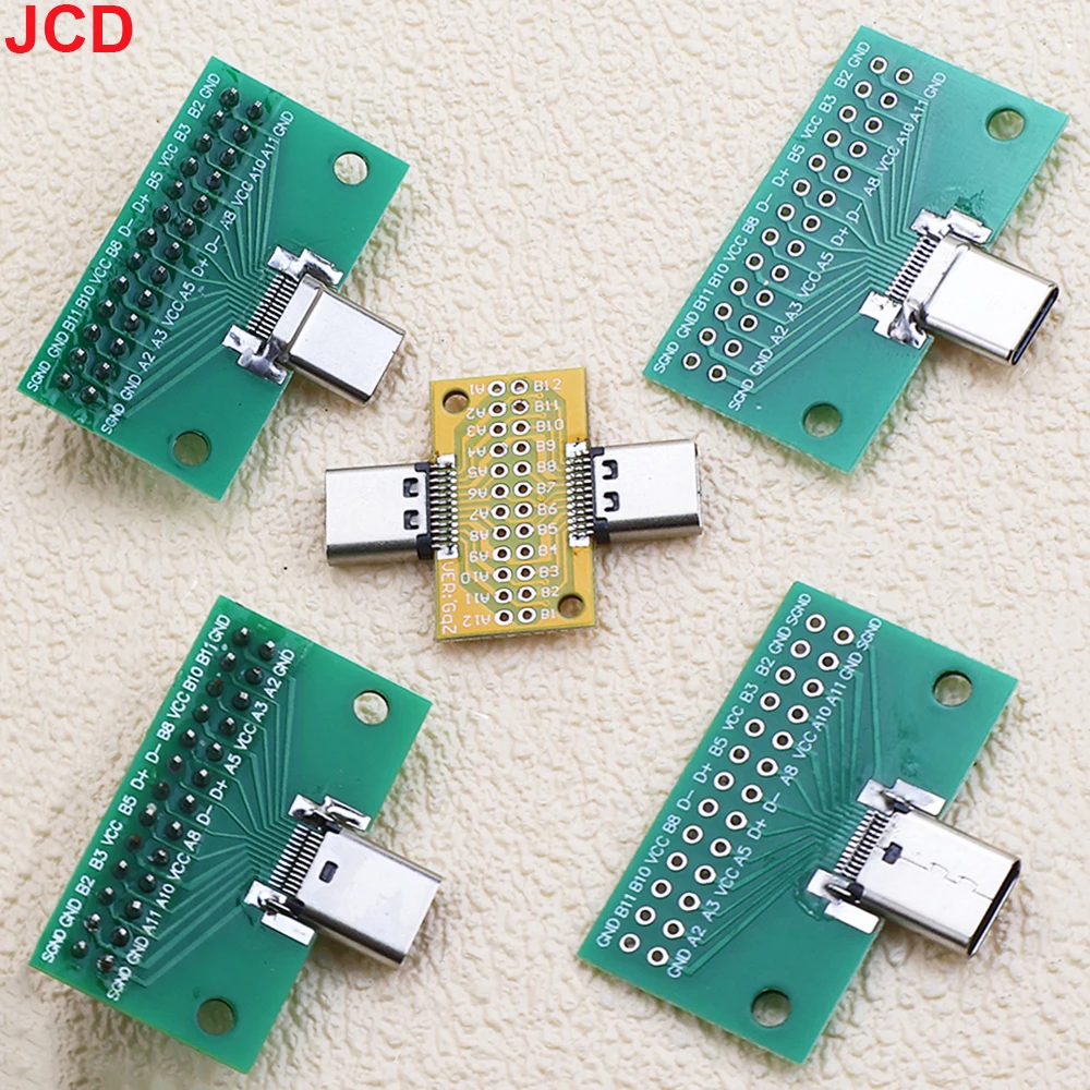 JCD Type-C Male to Female USB 3.1 Test PCB Board Adapter Type C 24P 2.54mm Connector Socket For Data Line Wire Cable Transfer ﻿