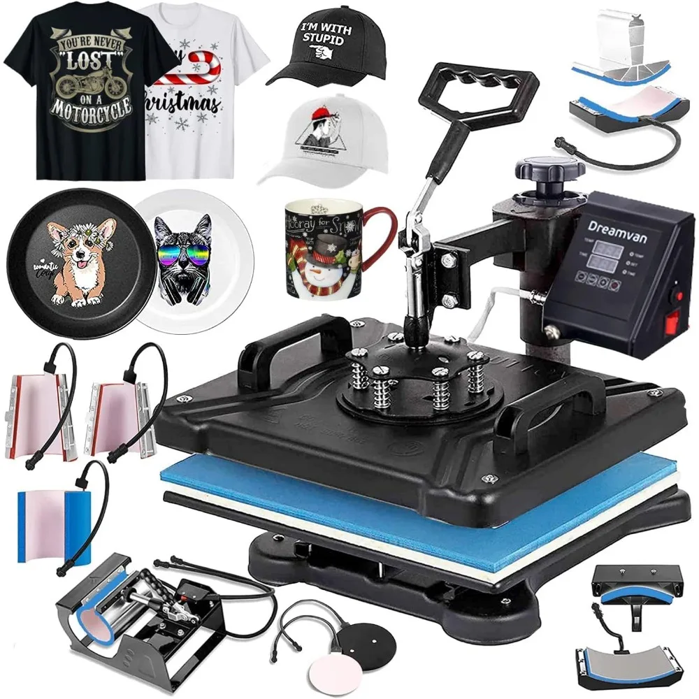 

8 in 1 Heat Press Machine for t Shirts Professional Heat Transfer Machine12" X 15"Swing Away Shirt Printing Multifunctional