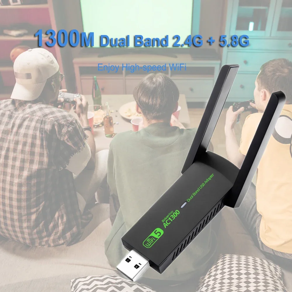 Scheda di rete USB Dual Band 2.4G/5GHz Adattatore WiFi USB 3.0 Ricevitore wireless ad alta velocità 1300Mbps per accessori per PC portatili