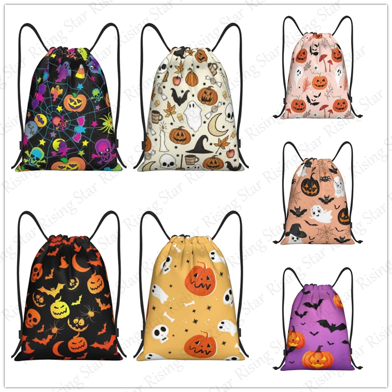 Halloween Gift Terror pumpkin Bicycle Backpack Gym Drawstring Shoe Bag Multifunctional Sports Bag Beach Travel Backpack Unisex
