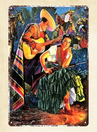 Mexican Calendar Art Tuning into Cinco de Mayo 1949 metal tin sign wall art sign