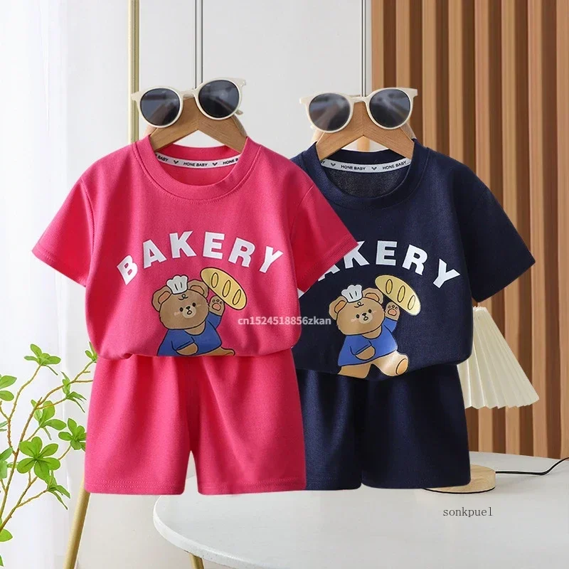 2Pcs Children Tshirt Shorts Sets Baby Summer Clothes Boy Girl Fashion Short Sleeve Pants Suit Leisure Outfits Kids Costume image 2