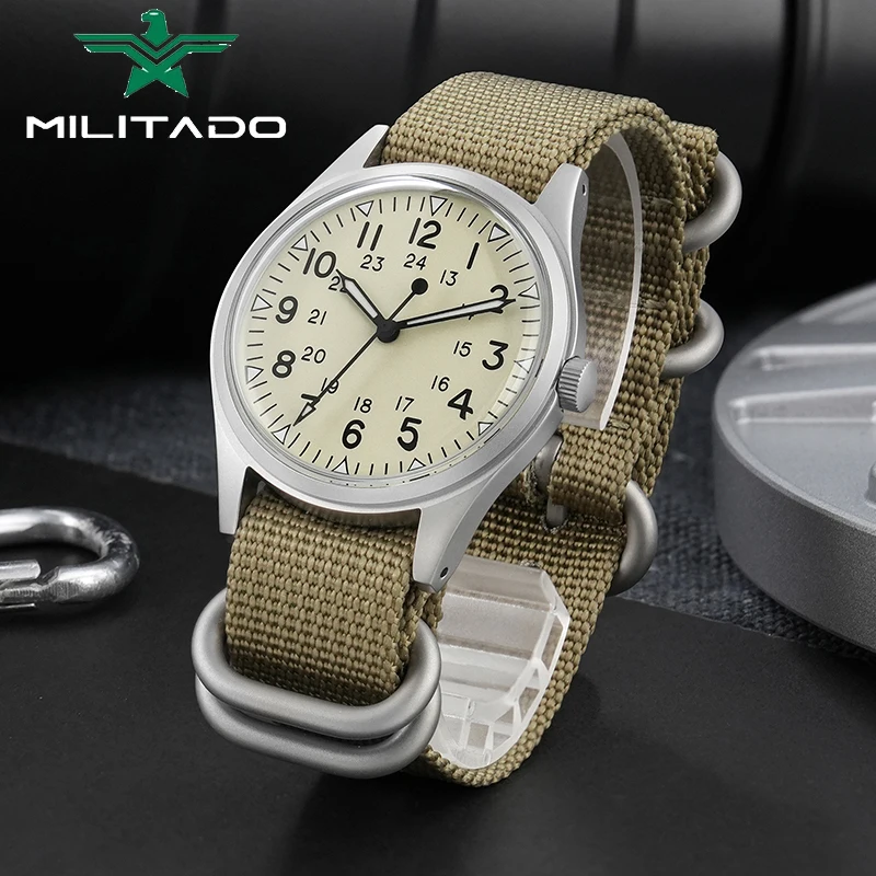 

Militado ML07 Кварцевые часы VH31 Механизм с сапфировым стеклом Военные часы 100 м Водонепроницаемые светящиеся часы с высоким прозрачным AR-покрытием