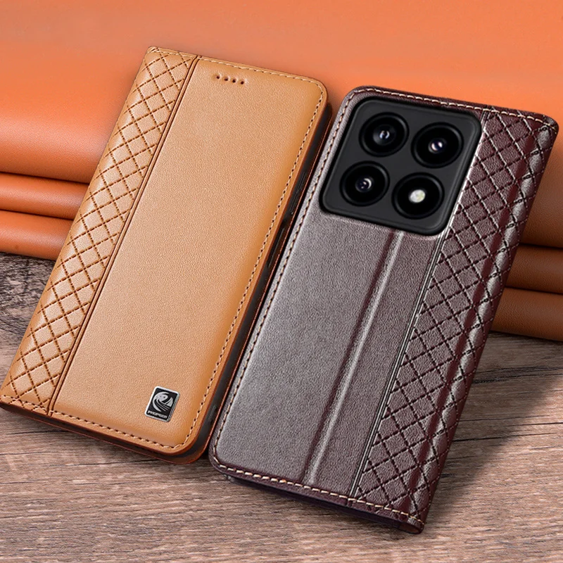 

Flip Case For XIAOMI Mi14 Mi 14 14T Pro Ultra 5G Luxury Cowhide Genuine Leather Wallet Cases Napa Grid Magnetic Covers